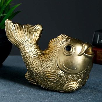 Копилка "Рыбка" золотая, 20х12х15см