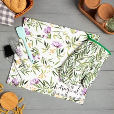 Набор подарочный Leaves: полотенце, варежка-прихватка, кисть, лопатка, венчик