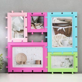 Фоторамка пластик на 5 фото 9х9, 10х15, 15х21 см "Цветной пазл" 41,5х47 см