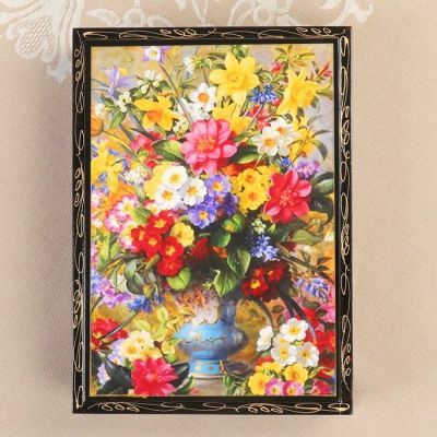 Шкатулка «Букет в вазе», 17×22 см, лаковая миниатюра, микс