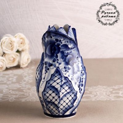 Ваза "Листья", гжель, 21х11 см
