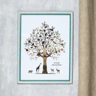 Фоторамка пластик 30х40 см "Физалия" голубая с золотыми цветами 42,8х32,8 см