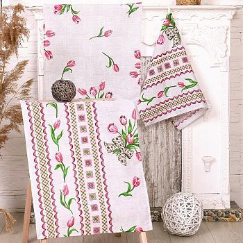 Полотенце кухонное "Тюльпаны лен"45х60 см, 170 гр/м, рогожка, 100% хлопок (в пакете)