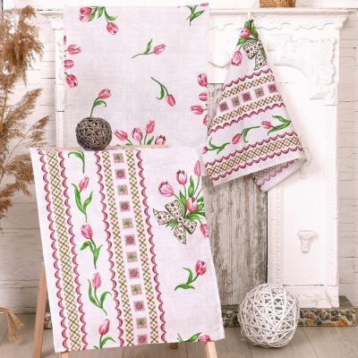 Полотенце кухонное "Тюльпаны лен"45х60 см, 170 гр/м, рогожка, 100% хлопок (в пакете)