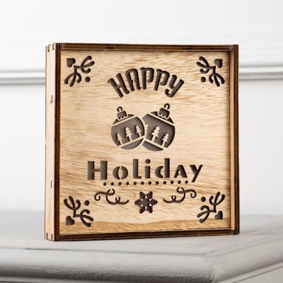 Светодиодная фигура «Счастливые каникулы» 15 × 15 × 4 см, дерево, батарейки CR2032х2, свечение тёплое белое