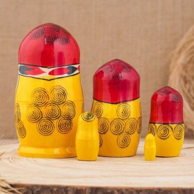 Матрёшка «Семёновская», красный платок, 5 кукольная, 12 см