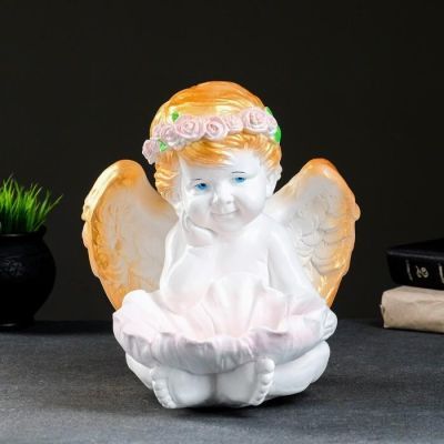 Фигура - подсвечник "Ангел с кувшинкой" 23х23х27см белое золото