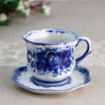 Кофейная пара "Улыбка" (Великий Врач), 150 мл, гжель