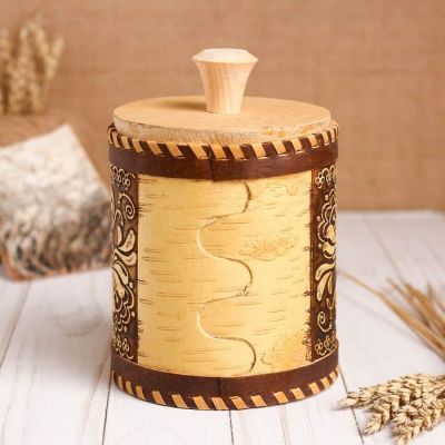 Туес «Цветы», чай, d=10 см, береста