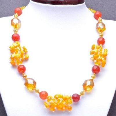 Бусы Агат, хрусталь, коралл "Пляж" арт.ВАС-1140