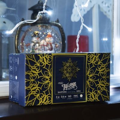 Гирлянда «Бахрома» 3 × 0.6 м, IP44, УМС, белая нить, 160 SMD-LED, свечение белое, 220 В