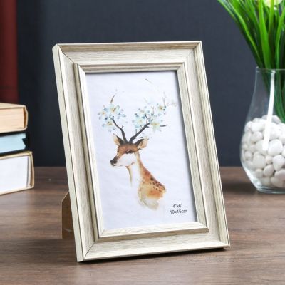 Фоторамка пластик 10х15 см "Базиль" выбеленный дуб с золотым обрамлением 19х14 см