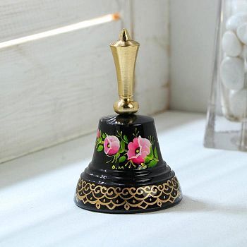 Колокольчик Валдайский "№4. Цветы", расписной, с короткой ручкой, d=45 мм