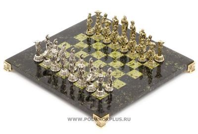 Шахматы "Воины" камень змеевик доска 28х28 см №9