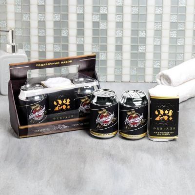 Набор «Настоящий мужик» гель и шампунь банка пива 250 мл аромат слмвочного пива, полотенце