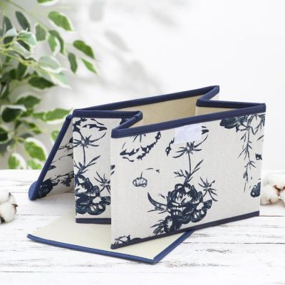 Короб для хранения с крышкой «Цветы», 25×20×17 см, цвет бело-синий