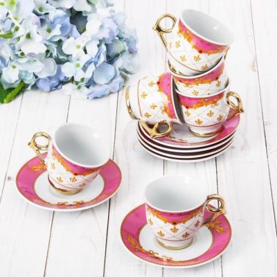 Сервиз «Розовый», 12 предметов: кружка 80 мл, блюдце Ø 11 см