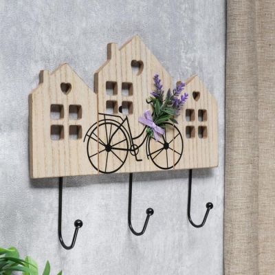 Крючки декоративные дерево "Велосипед с лавандой" 25х29,5х4,5 см