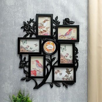 Фоторамка на 7 фото 10х10, 10х15 см "Розовый сад" чёрная 56х46х3 см