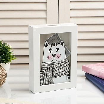 Копилка интерьерная пластик "Грустный кот в шарфе" 17х12х3,8 см
