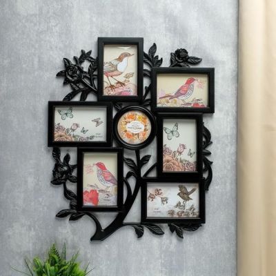 Фоторамка на 7 фото 10х10, 10х15 см "Розовый сад" чёрная 56х46х3 см