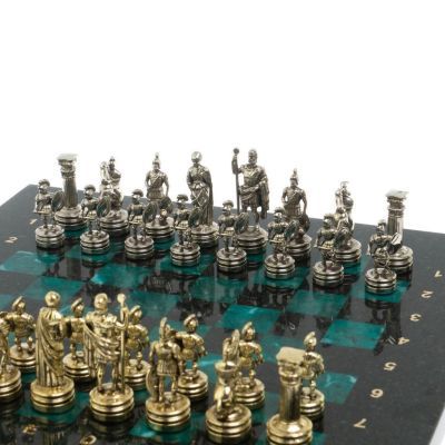 Шахматы "Римляне" (камень змеевик) доска 28х28 см №13