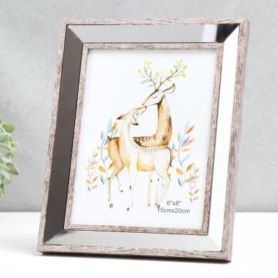 Фоторамка пластик 15х20 см "Зеркало с обводкой под дерево" 25х20,4 см