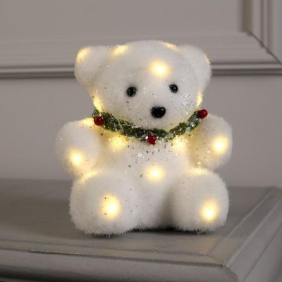 Светодиодная фигура «Мишка» 15 × 16 × 12 см, флок, батарейки CR2032х2, свечение тёплое белое