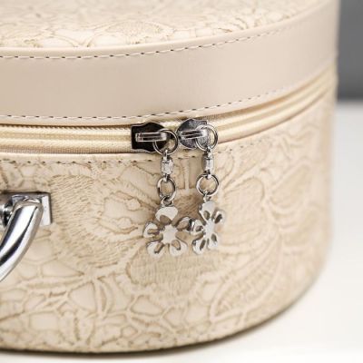 Шкатулка кожзам для косметики "Кружево цветы" сливки н-р 3 шт 6,5х11х19 8х14х22 11х25х17 см   514444