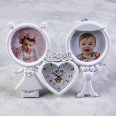 Часы настенные, серия: Фото, "Love", 2 фоторамки 15х15 см, d=10.5 см,  плавный ход