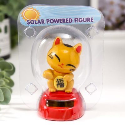 Маятник пластик от солнечной батареи "Кот Манэки-нэко счастливый" жёлтый 8,5х5х6 см