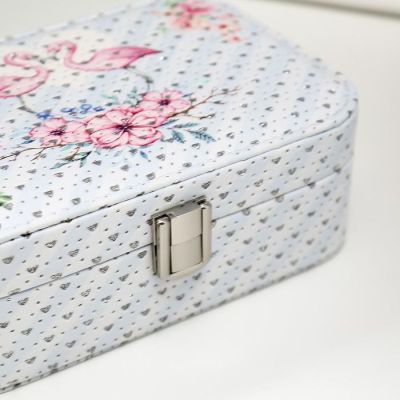 Шкатулка кожзам для украшений "Фламинго и цветы" блёстки 7х20х14 см