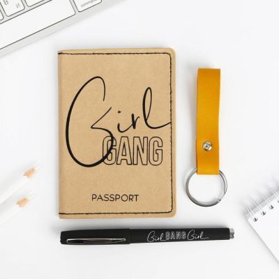 Набор: обложка для паспорта, брелок и ручка пластик "Girl"