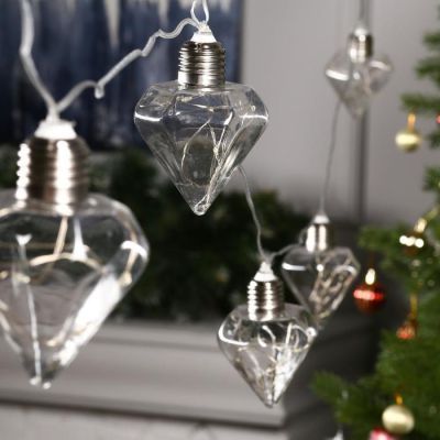 Гирлянда "Нить" 3 м с насадками "Лампочки кристалл", IP20, прозрачная нить, 80 LED, свечение белое, 8 режимов, 220 В