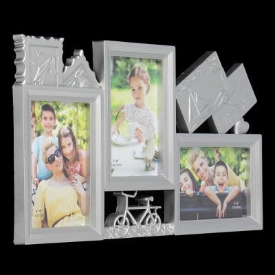 Фоторамка пластик на 3 фото 10х15 см "Письма" серебро 23х42 см