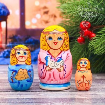 Матрёшка 3-х кукольная «Ангел рождественский», 11 см