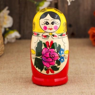 Матрёшка «Семёновская», желтый платок, 5 кукольная, 10 см, ручная работа