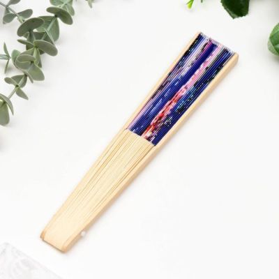 Веер дерево, текстиль "Цветы на атласе" МИКС 21 см