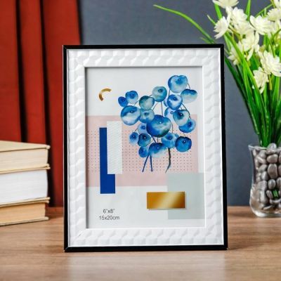 Фоторамка пластик 15х20 см "Белые 3D ромбы с чёрной полосой" 23,8х18,8х1,3 см