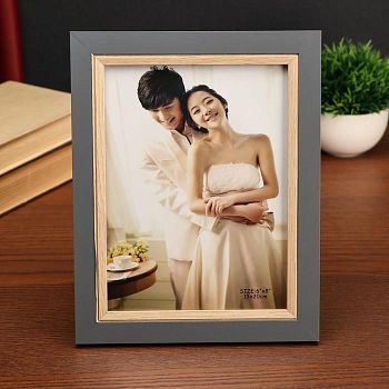 Фоторамка пластик 15х20 см "Серая с обрамлением из дерева" 24х19х1 см