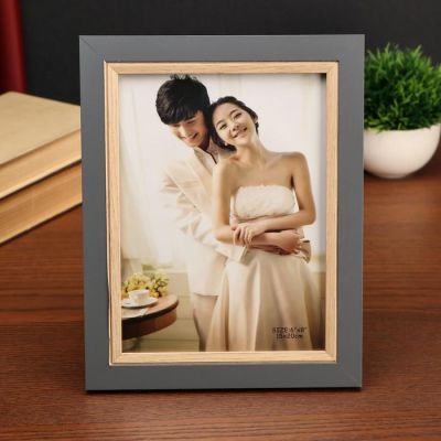Фоторамка пластик 15х20 см "Серая с обрамлением из дерева" 24х19х1 см