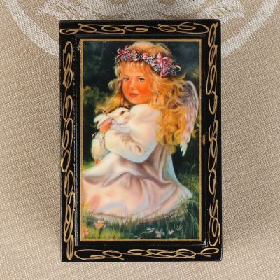 Шкатулка «Ангел с кроликом», 6×9 см, лаковая миниатюра