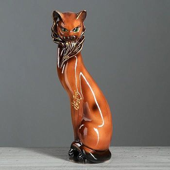 Копилка "Кошка Сиамская", глазурь, коричневая, 43 см