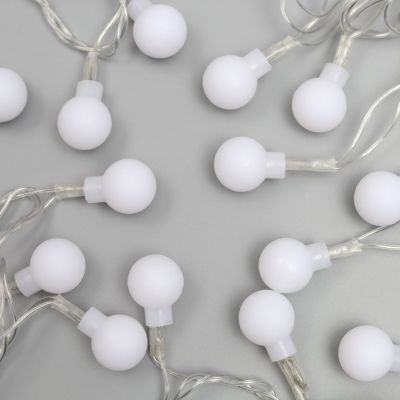 Гирлянда «Нить» 5 м с насадками «Шарики белые», IP20, прозрачная нить, 20 LED, свечение мульти (RG/RB), мигание, 220 В