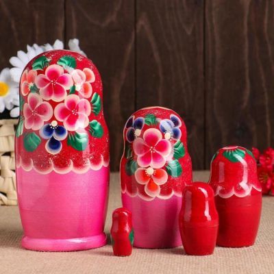 Матрёшка «Фиалки», розовое платье, 5 кукольная, 18 см