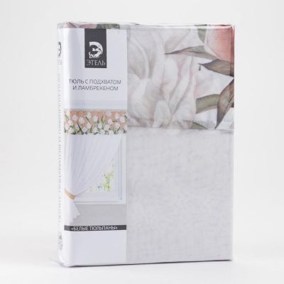 Тюль с подхватом и ламбрекеном Этель "Белые тюльпаны" 250х200см, 100% п/э