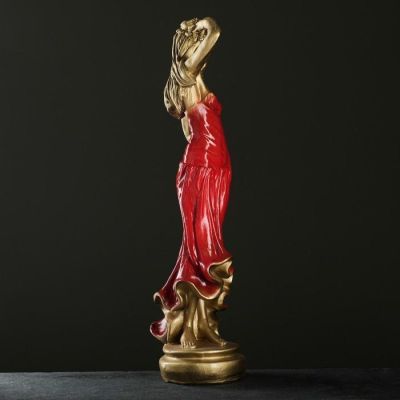 Фигура "Девушка с розой" бронза, красное платье, 15х19х55см