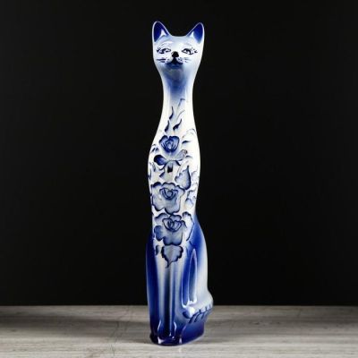 Копилка "Кот Джек", покрытие глазурь, бело-синяя, 42,5 см