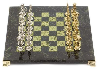 Шахматы "Посейдон" камень змеевик доска 28х28 см №23