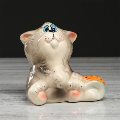 Копилка "Кот со сметаной" глазурь, серый, 16 см, микс